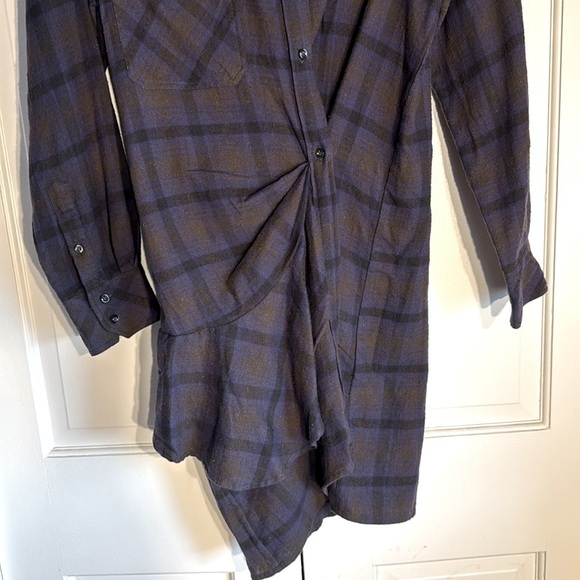 NWT Isabel Marant Etoile Eggplant Black Tan Muted Plaid adjustable Shirt Dress - Picture 4 of 16